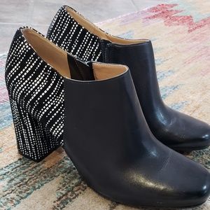 Two toned stacked heel bootie